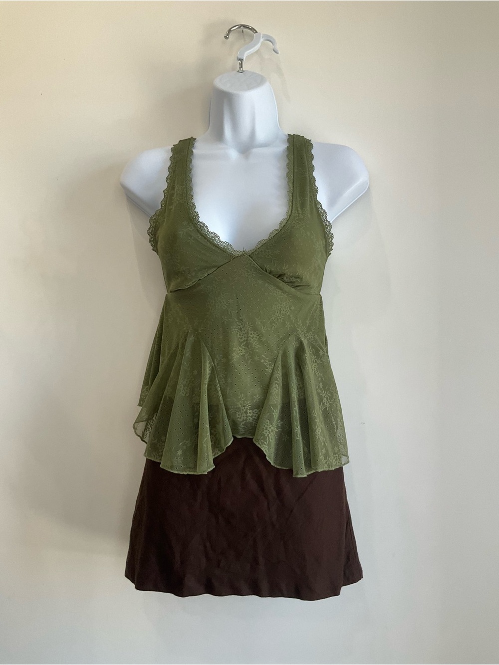wild fable Olive Green Lace-Trim Peplum Sleep Tank